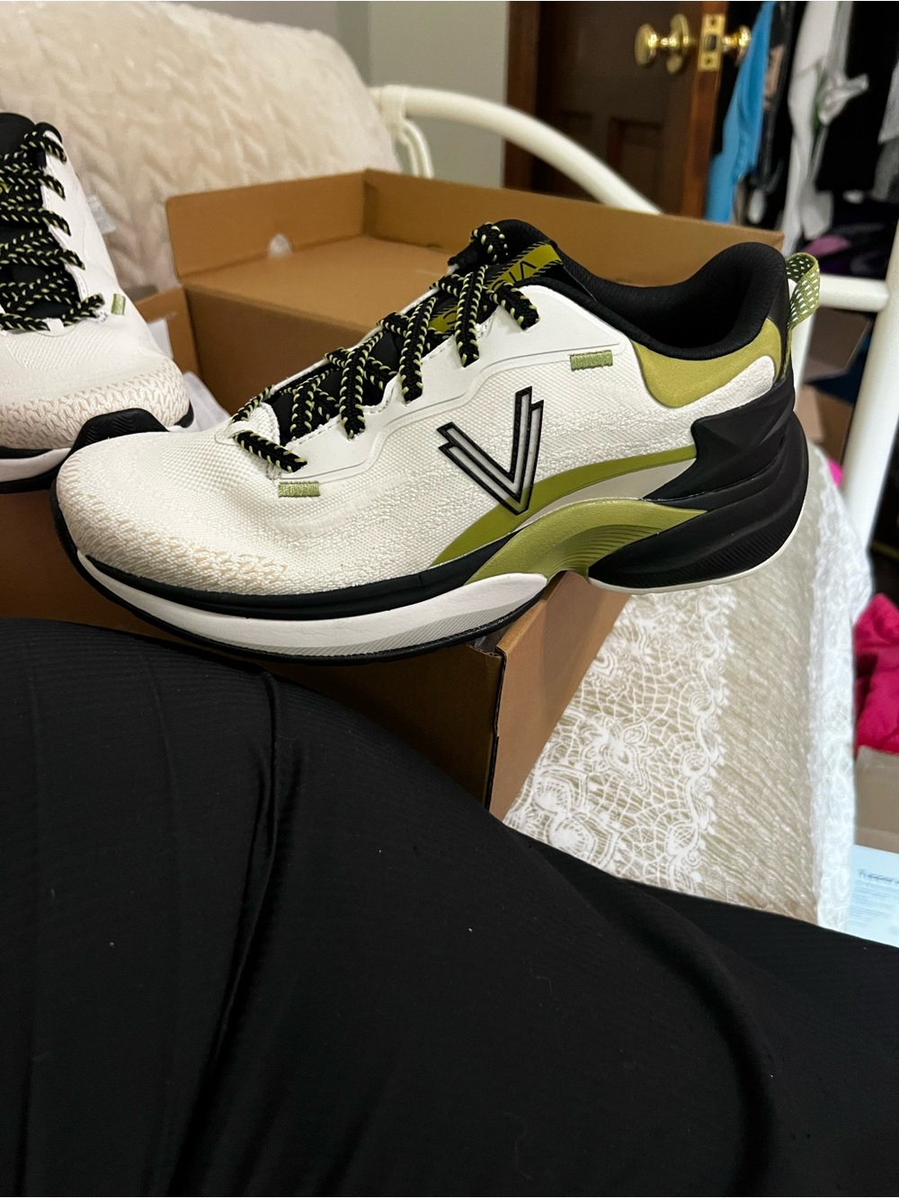 Vionic White and Olive Lace-Up Athletic Sneaker. The Gabby Shoe.